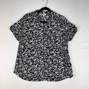 Croft & Barrow Black & White Ditsy Floral Button-Up Blouse Women’s Size Large
